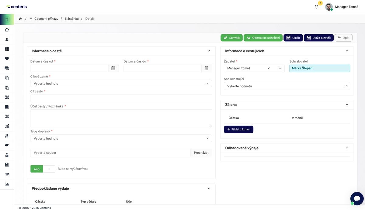 Formulář pro podání žádosti nebo helpdesk požadavku