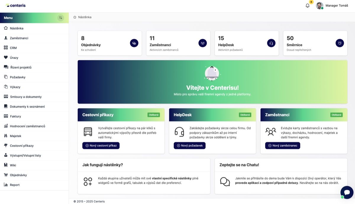 Osobní dashboard zaměstnance v portálu