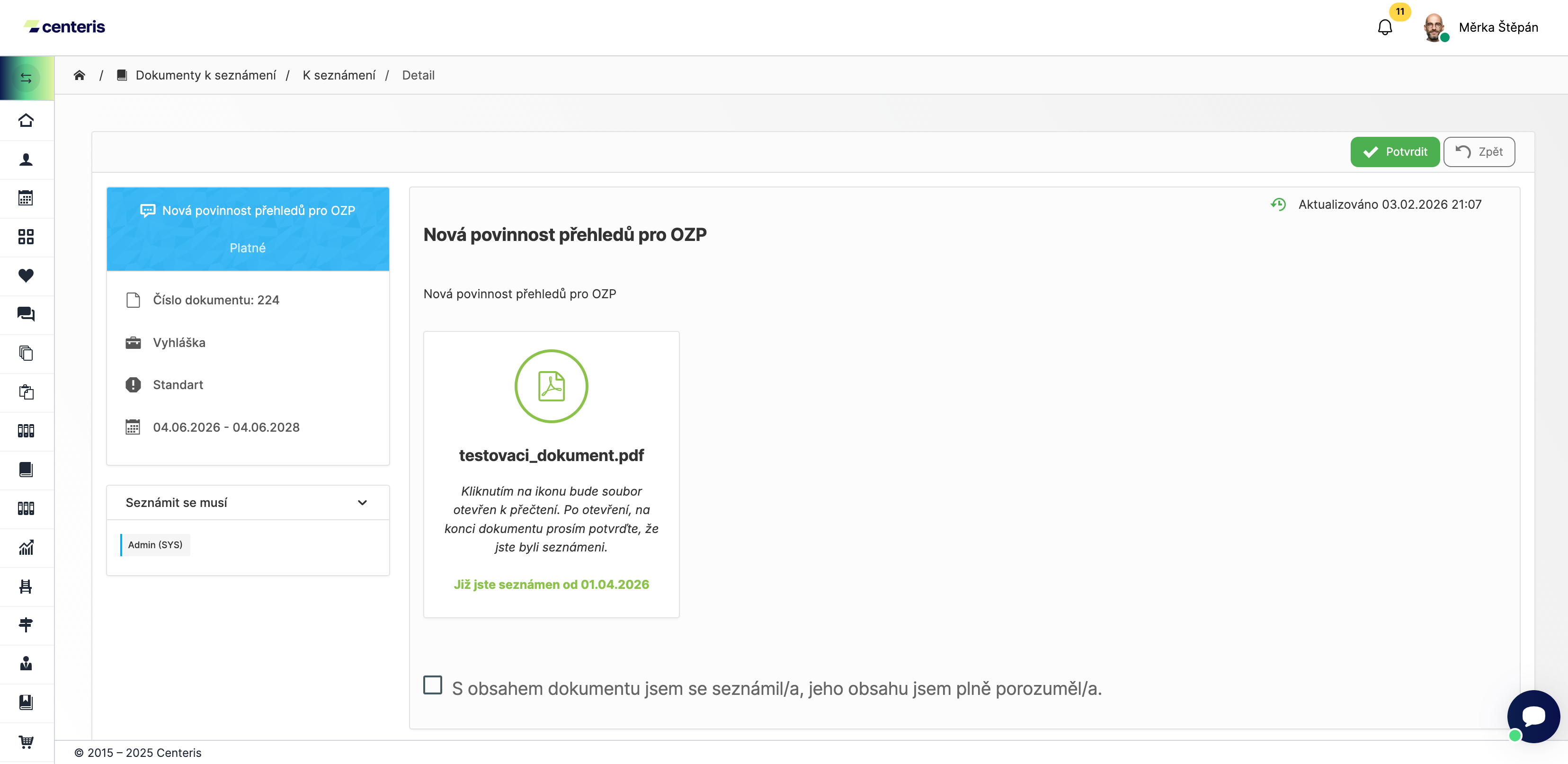 Potvrzení dokumentu elektronickým podpisem